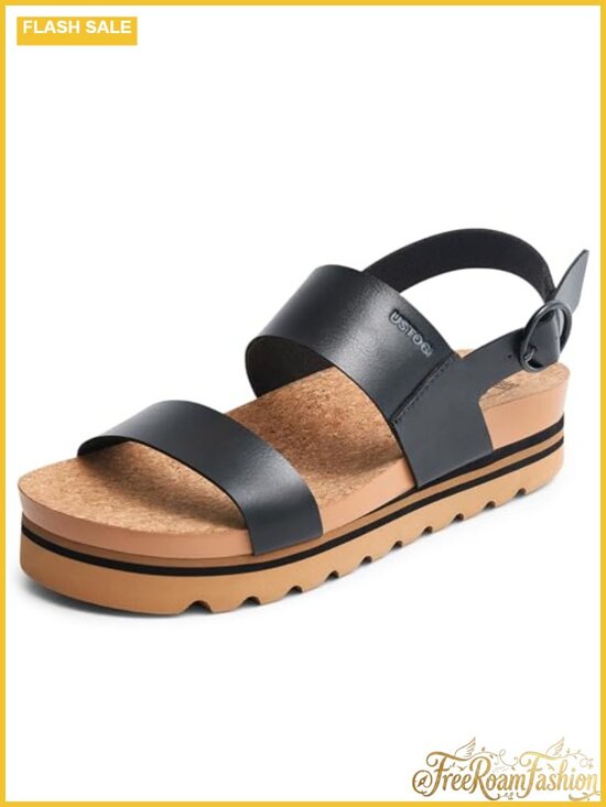 Shoes - Platform Slide Sandals Arch Support Cork Footbed Vegan Leather